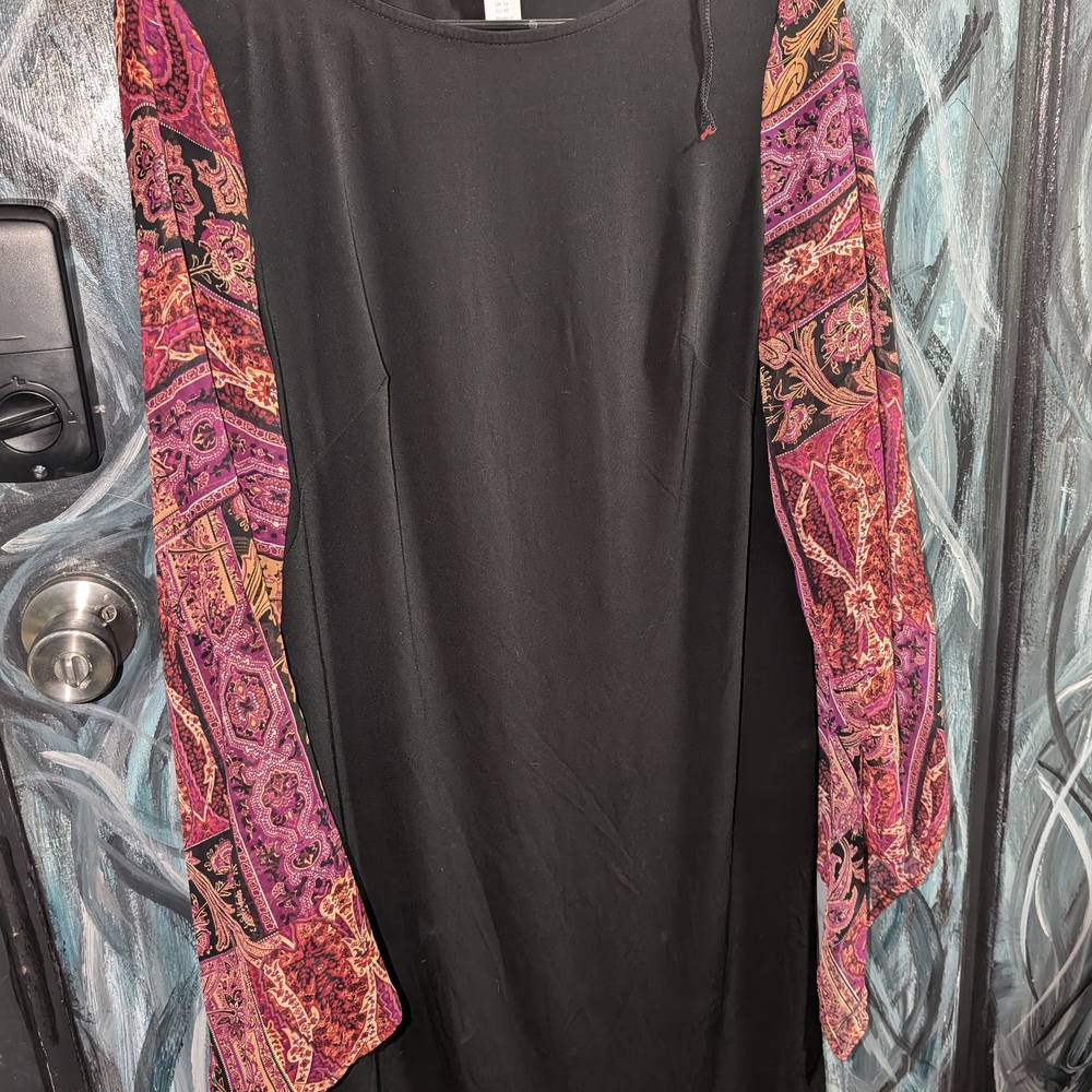Black Dress with Pink Paisley Scarf